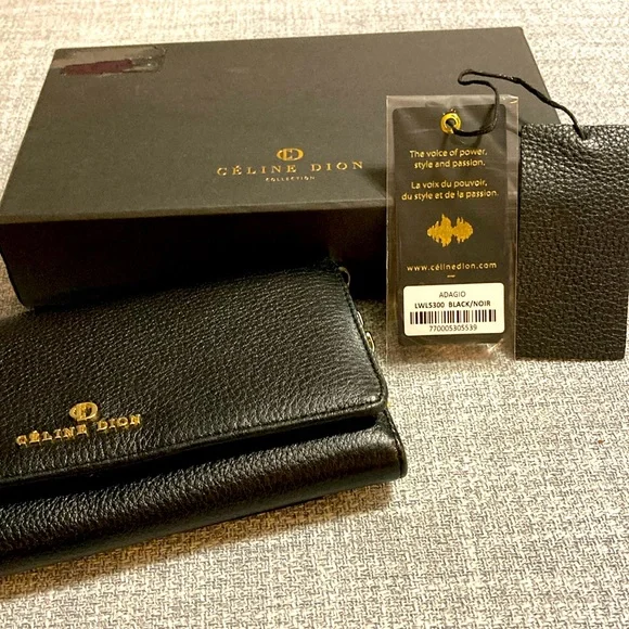 Céline Dion Collection - Black Leather Wallet/ Purse with Shoulder Straps - Picture 8 of 11